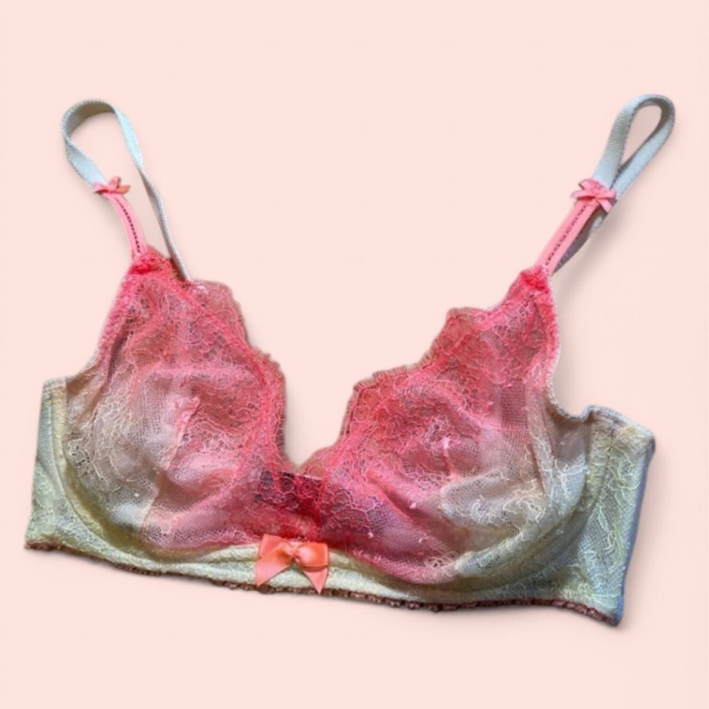 Victoria's Secret Lace Trim Pink and Cream Balconette Bra